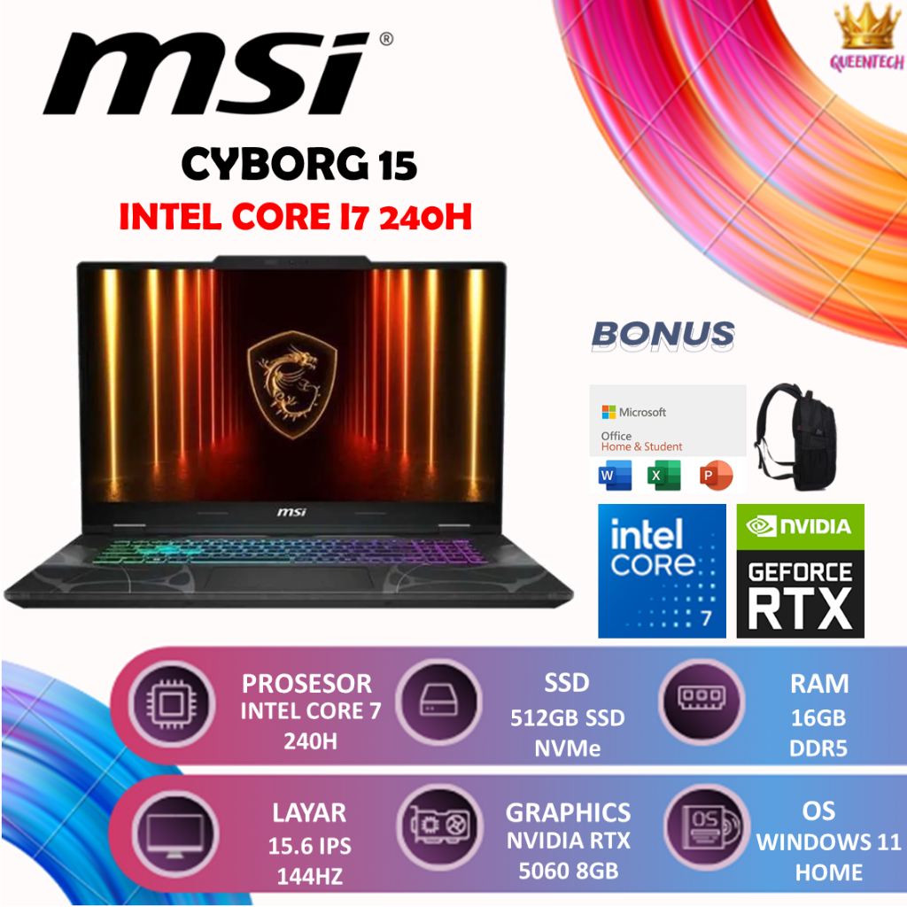 LAPTOP MSI CYBORG 15 INTEL CORE I7 240H RTX5060 8GB/ [16GB/512GB] Windows 11