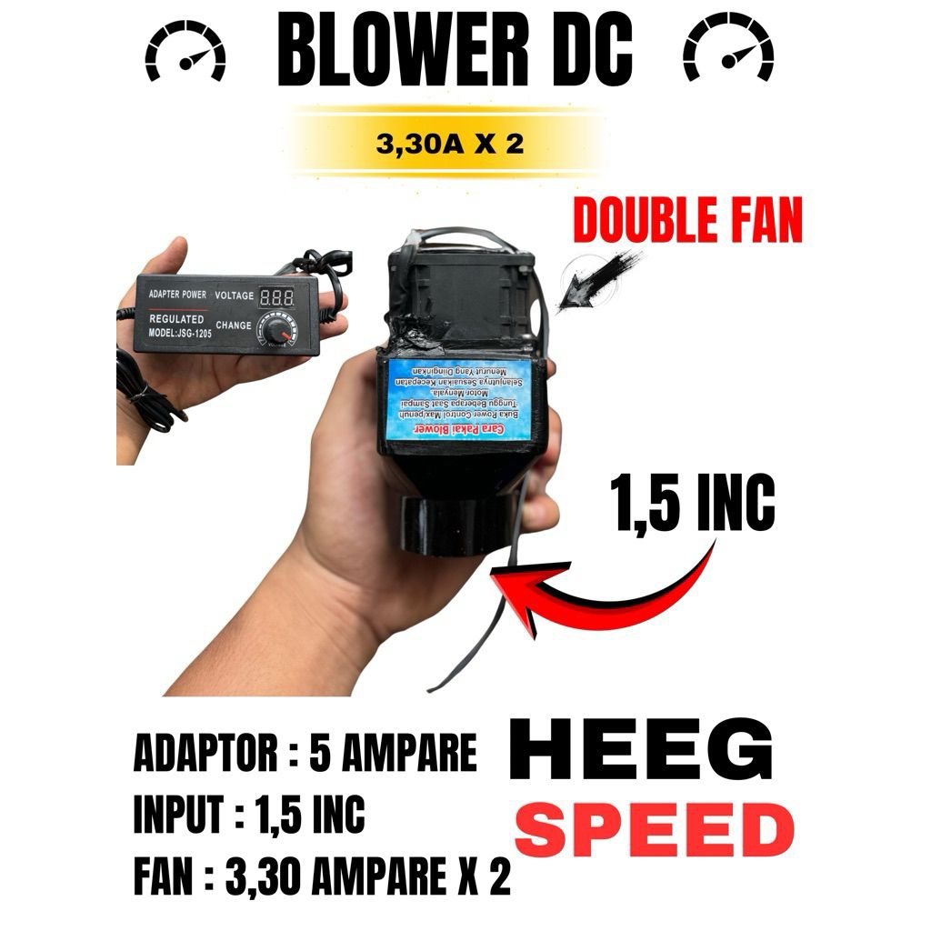 Blower Kompor Oli Super Kencang, Double Fan DC 12 Volt, Rpm 16000