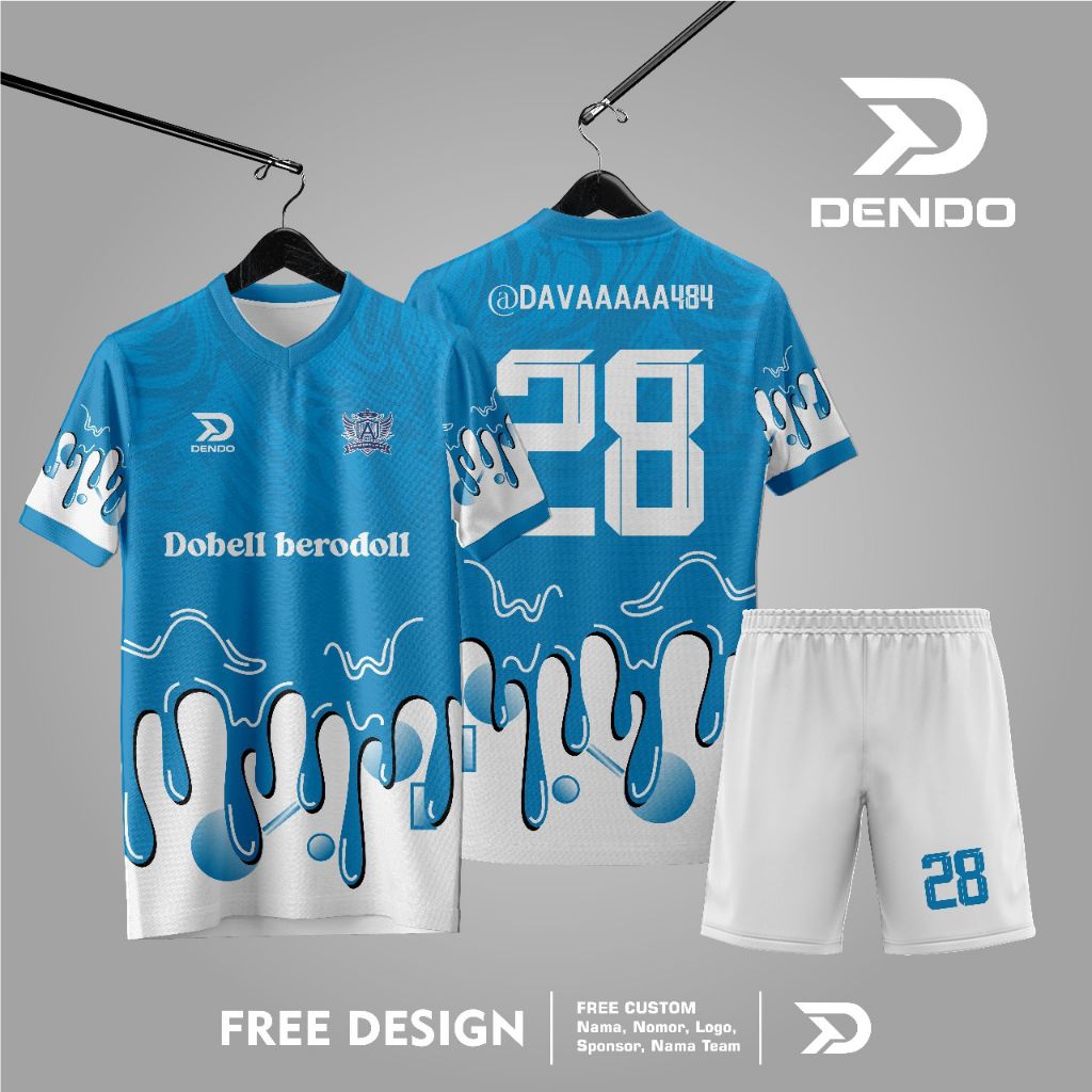 Jersey Futsal custom | Jersey Sepak Bola | Blue Flower Free Custom Name Set