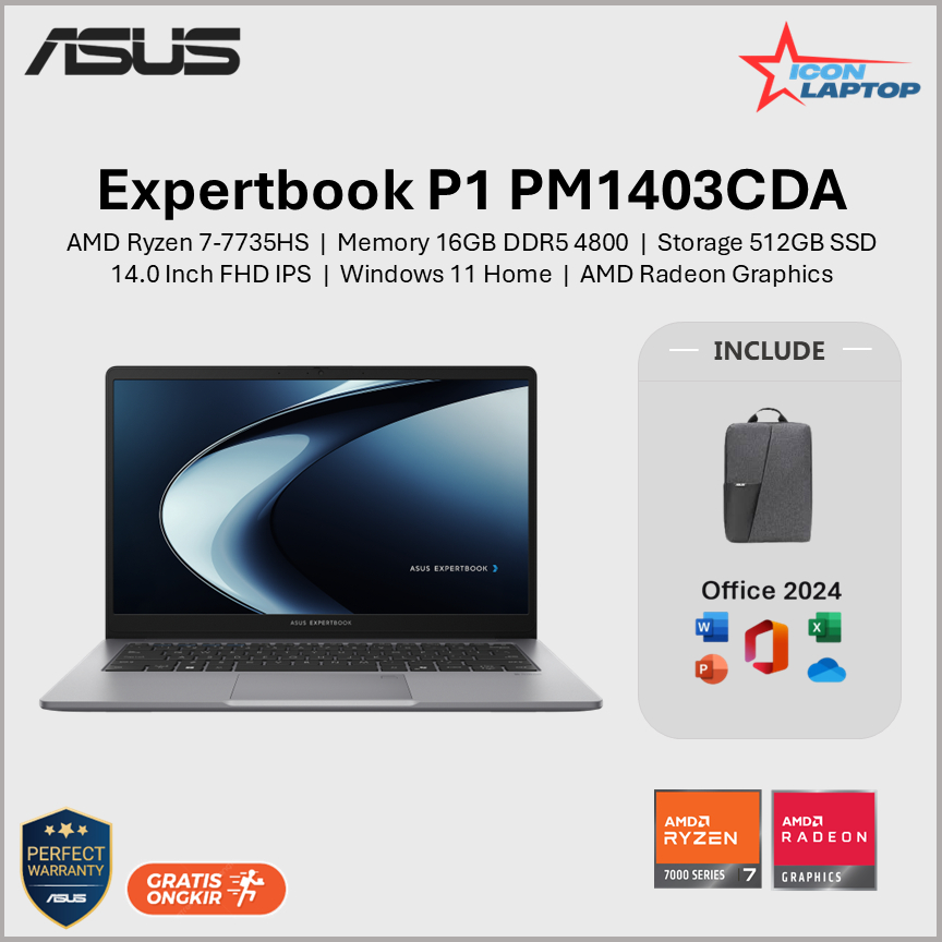 Asus Expertbook P1 PM1403CDA Ryzen 7-7735HS 16GB 1TB SSD 14.0" FHD IPS WINDOWS 11