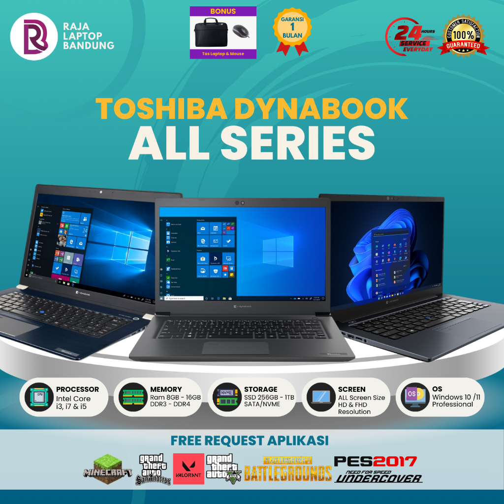 Laptop Toshiba Dynabook All Series Intel Core i5 / i7 RAM 8GB SSD 256GB Original Bergaransi