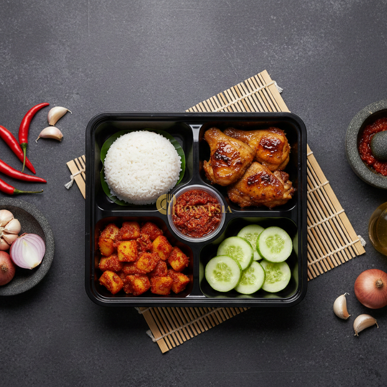 Catering Nasi Box Ayam Bakar Madu, Kentang Balado & Lalapan – Box Premium (Minimal 30) Halal Higieni