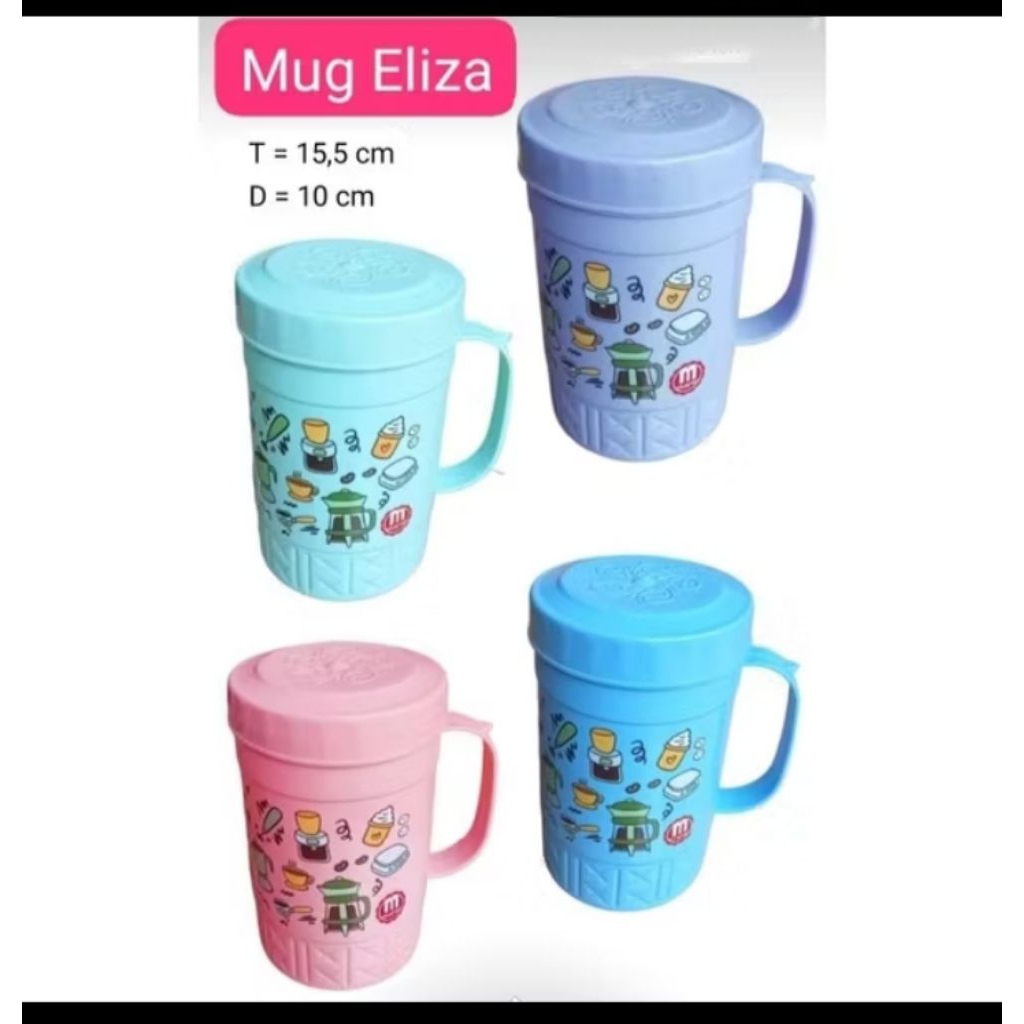 Mug Gelas+Tutup karakter warna-warni Plastik Tebal Berkualitas
