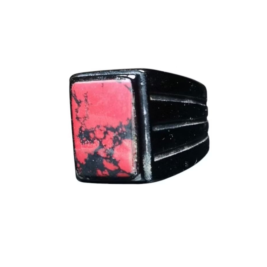 Cincin batu akik pirus merah kotak ring titanium | 20E-308