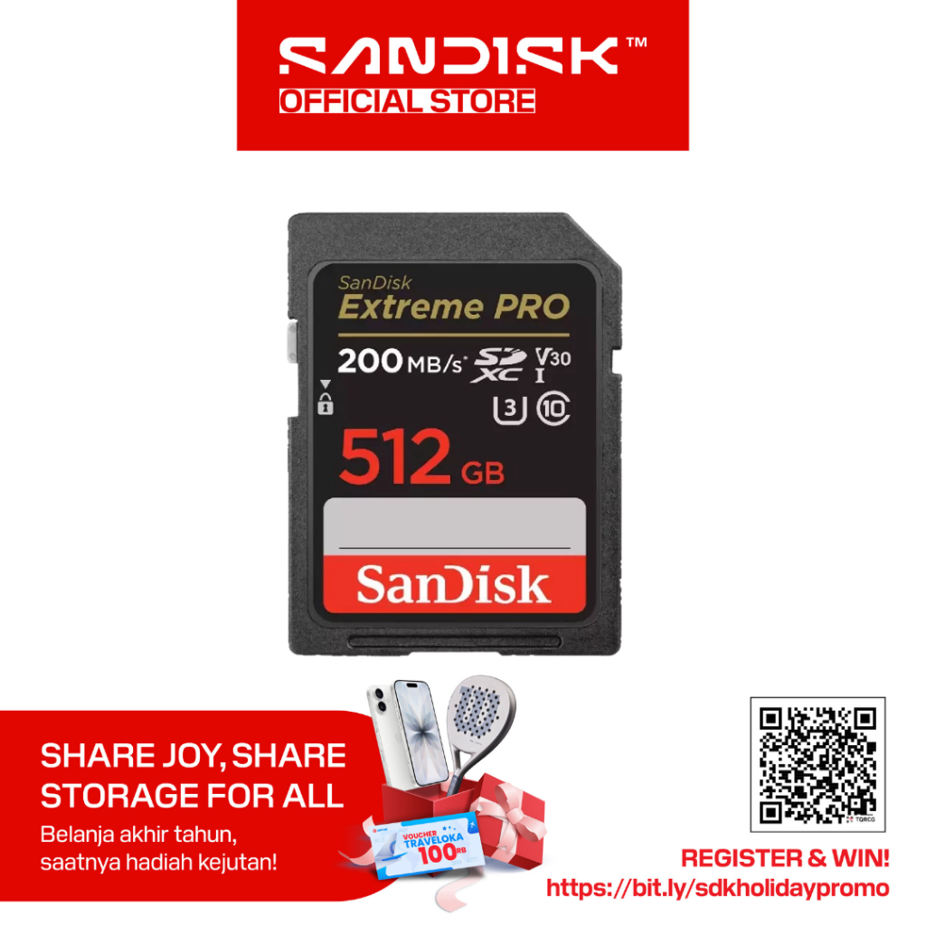 SanDisk SDXC Card Extreme Pro 512GB UHS-I U3 V30 for 4K UHD (Up to 200MB/s)