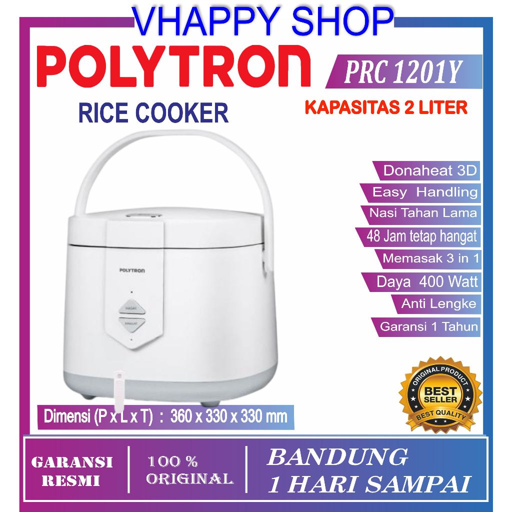 MAGIC COM / RICE COOKER POLYTRON 2 LITER PRC 1201 Y PRC1201Y PRC-1201Y GARANSI RESMI