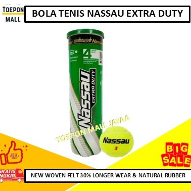 Nassau Bola Tenis Lapangan Extra Dutty Kemasan 4 Pcs Bola Tennis Ball Olahraga Original Natural Rubb