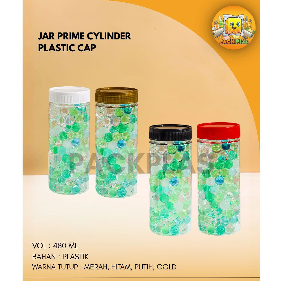 Jar Prime Cylinder Tutup Plastik & Aluminium Toples Silinder 480ml Praktis Aman untuk Makanan Minuma