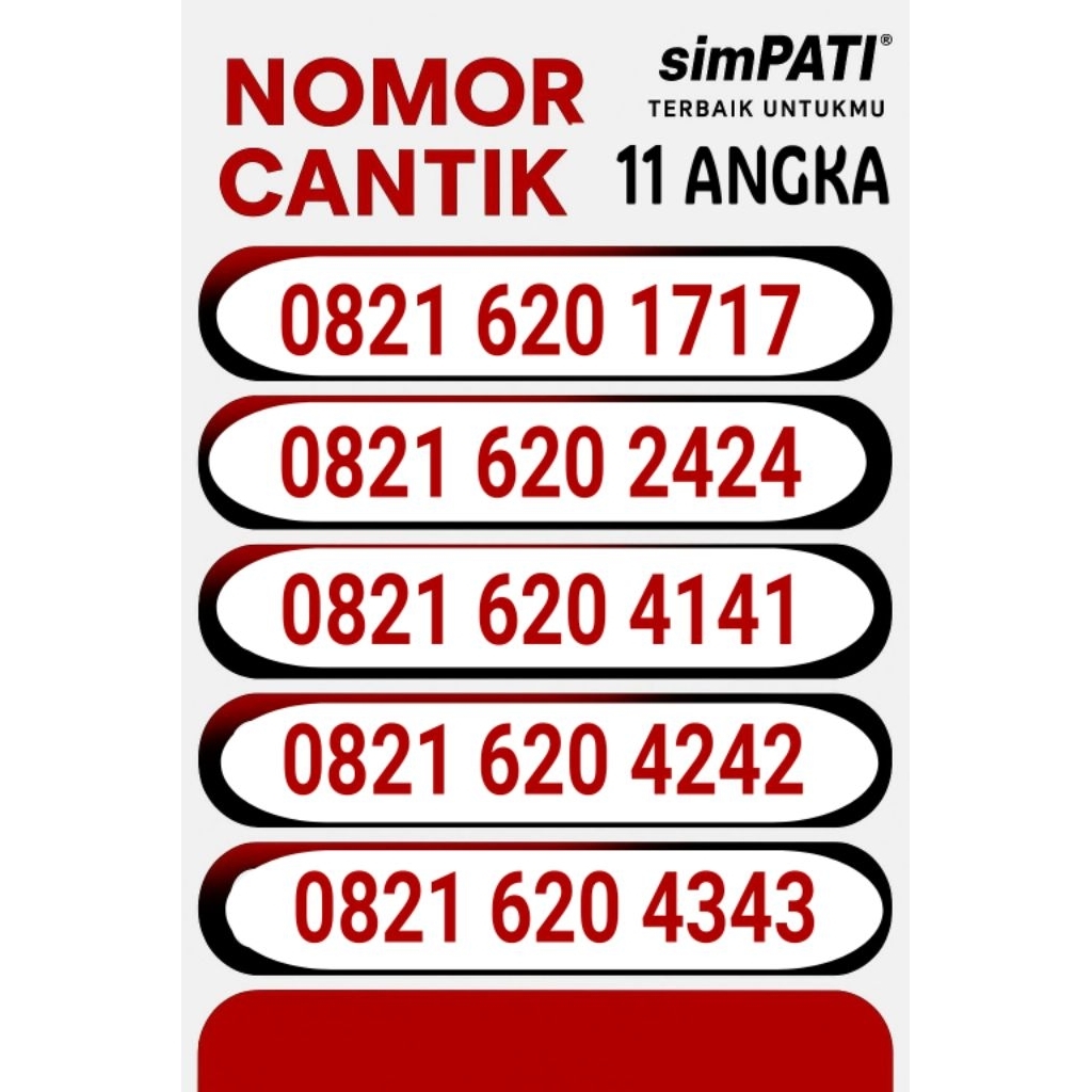 NOMOR CANTIK SIMPATI 11 DIGIT TELKOMSEL 11 ANGKA KARTU PERDANA CANTIK