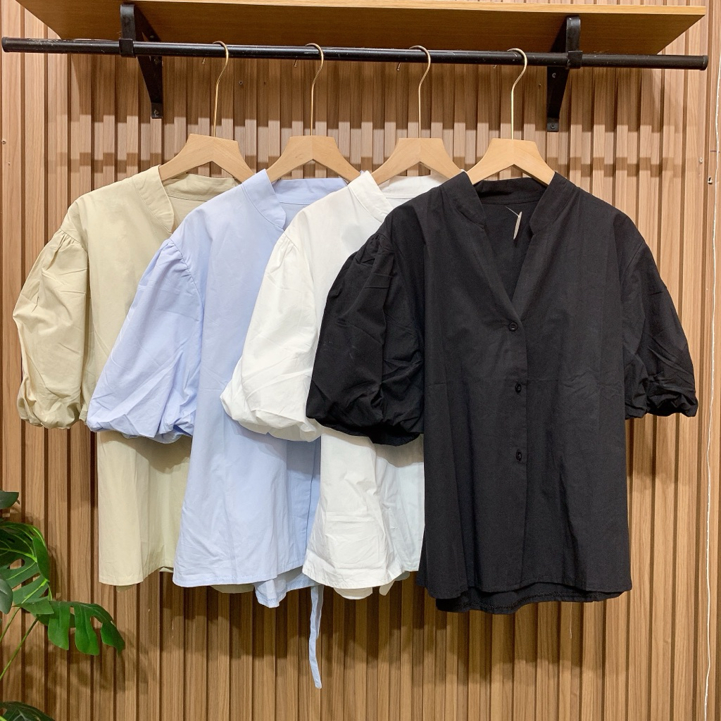 BLOUSE WANITA LENGAN BALON GEMES/KEMEJA KATUN LENGAN BALON KARET