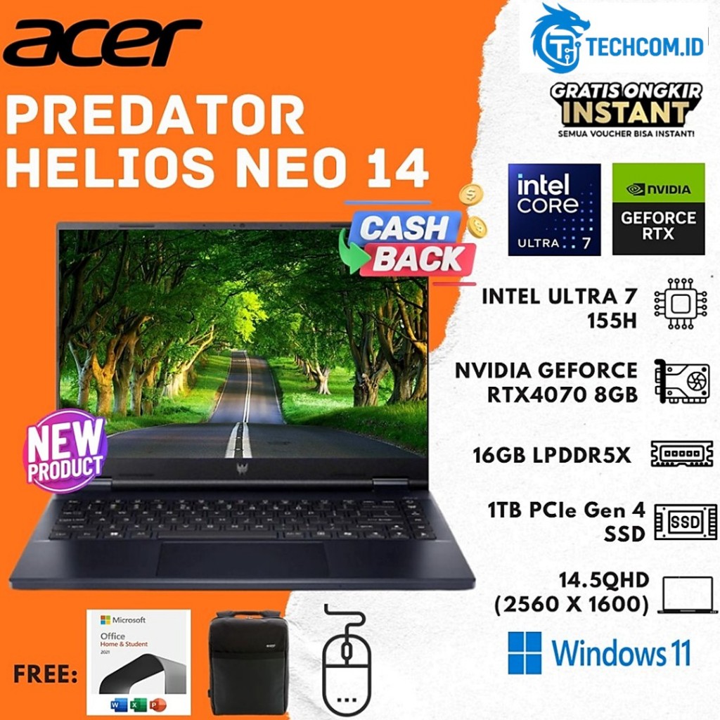 Acer Predator Helios Neo 14 Ultra 7 155H RTX4070 8GB | 16GB 1TB W11 14.5QHD