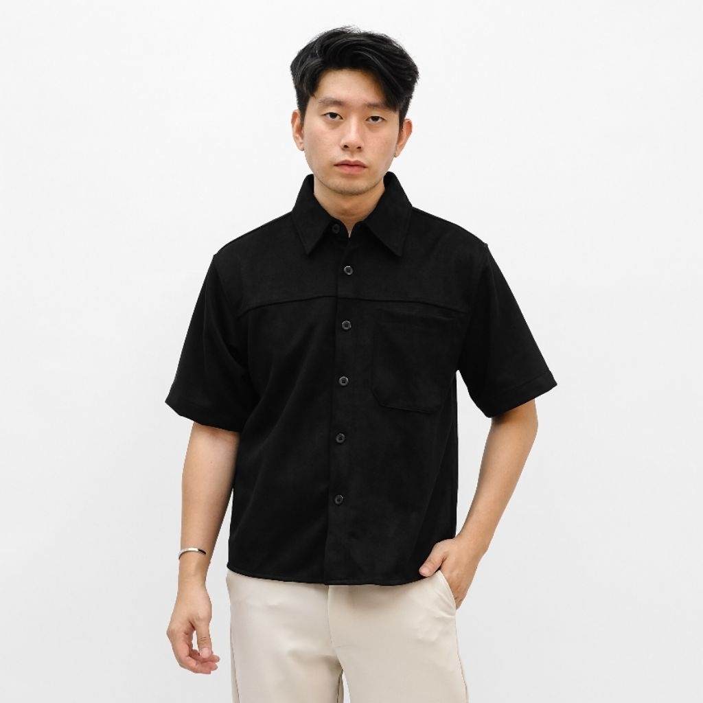 Baju Kemeja Pria Gangnam Buttom Suede Shirt