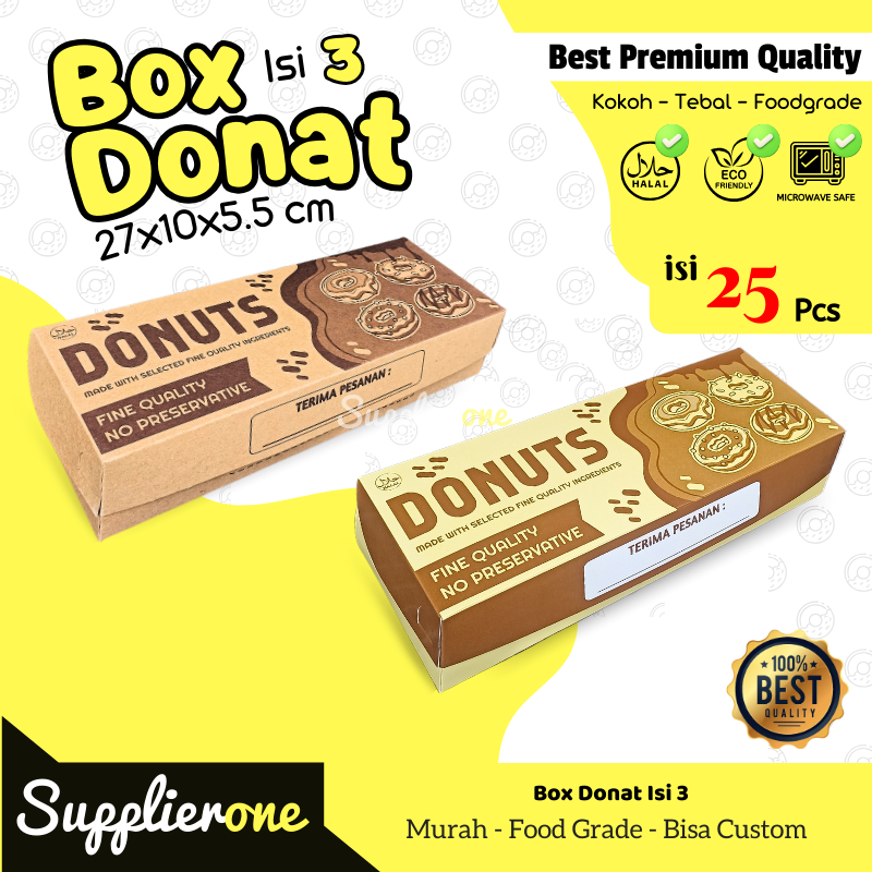 Box Donat Isi 3 Motif isi 25 / Dus Donat / Kemasan Donat / Dus Bandeng / Dus Bomboloni / Donat isi 3