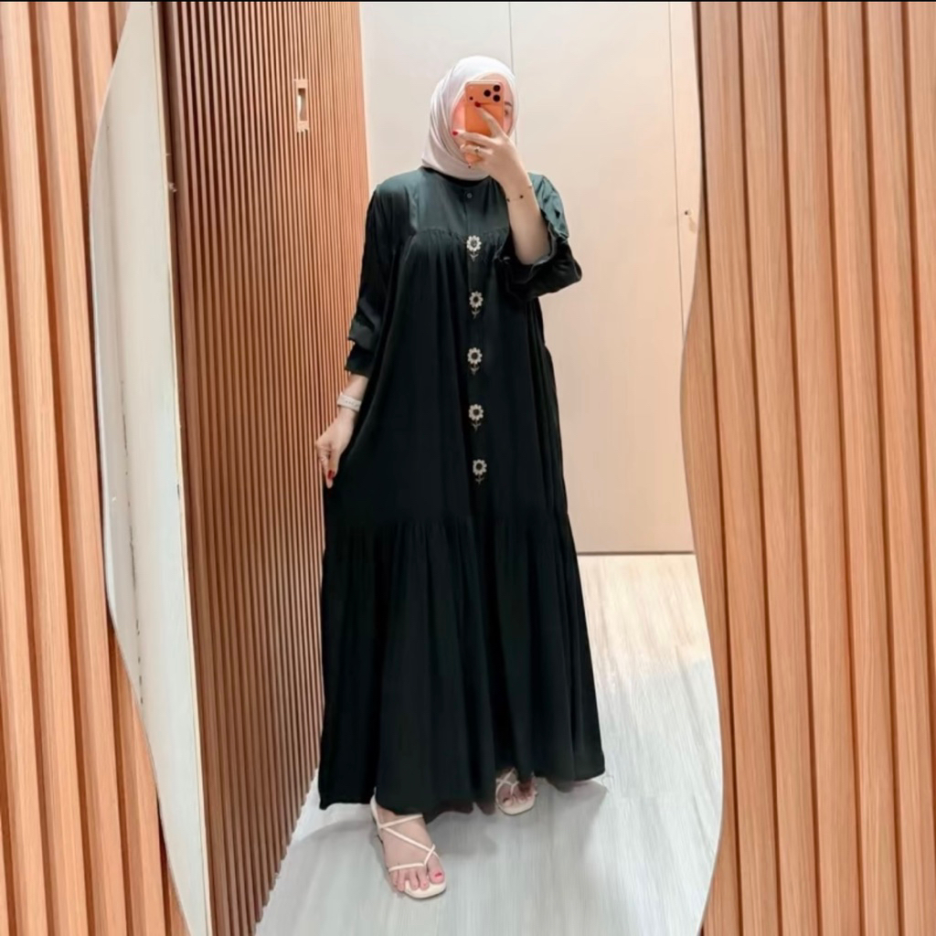 Nagita Drees Gamis Rayon Twill Motif Bordir Bunga