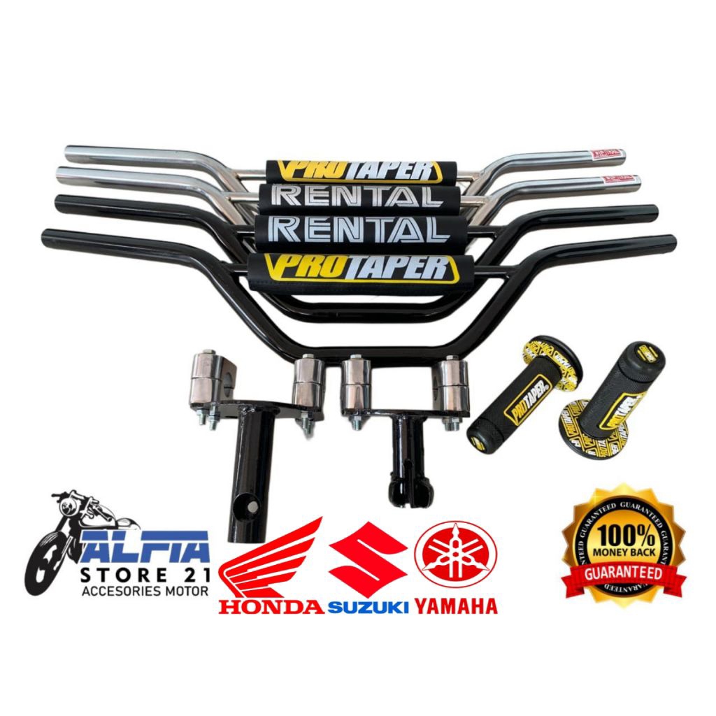 PAKETAN Stang motor  model trail dan Handgrip PROTAPER dudukan adaptor untuk motor Honda Yamaha Suzu