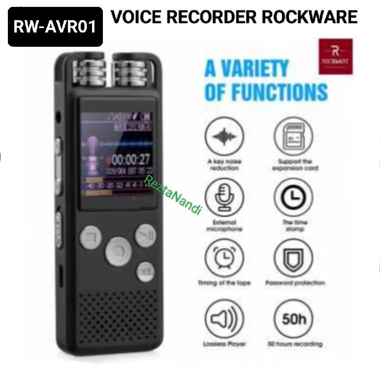 Voice Recorder ROCKWARE RW AVR01 8GB Dual Mic Perekam Suara Digital Alat Rekam Microphone Mikrofon R