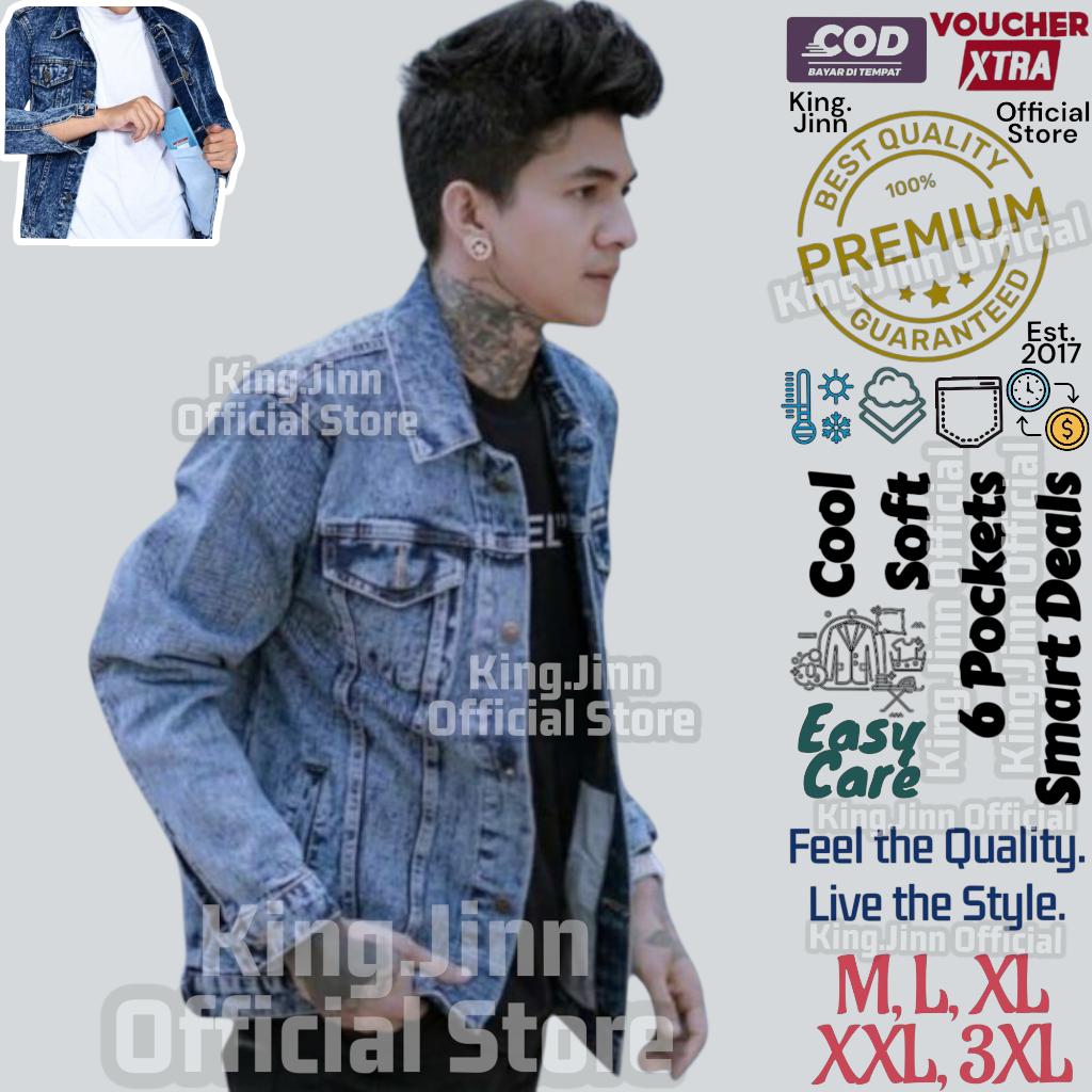 Jaket Jeans Denim Premium Pria All Size - Jumbo Oversize - Sandwash Muda