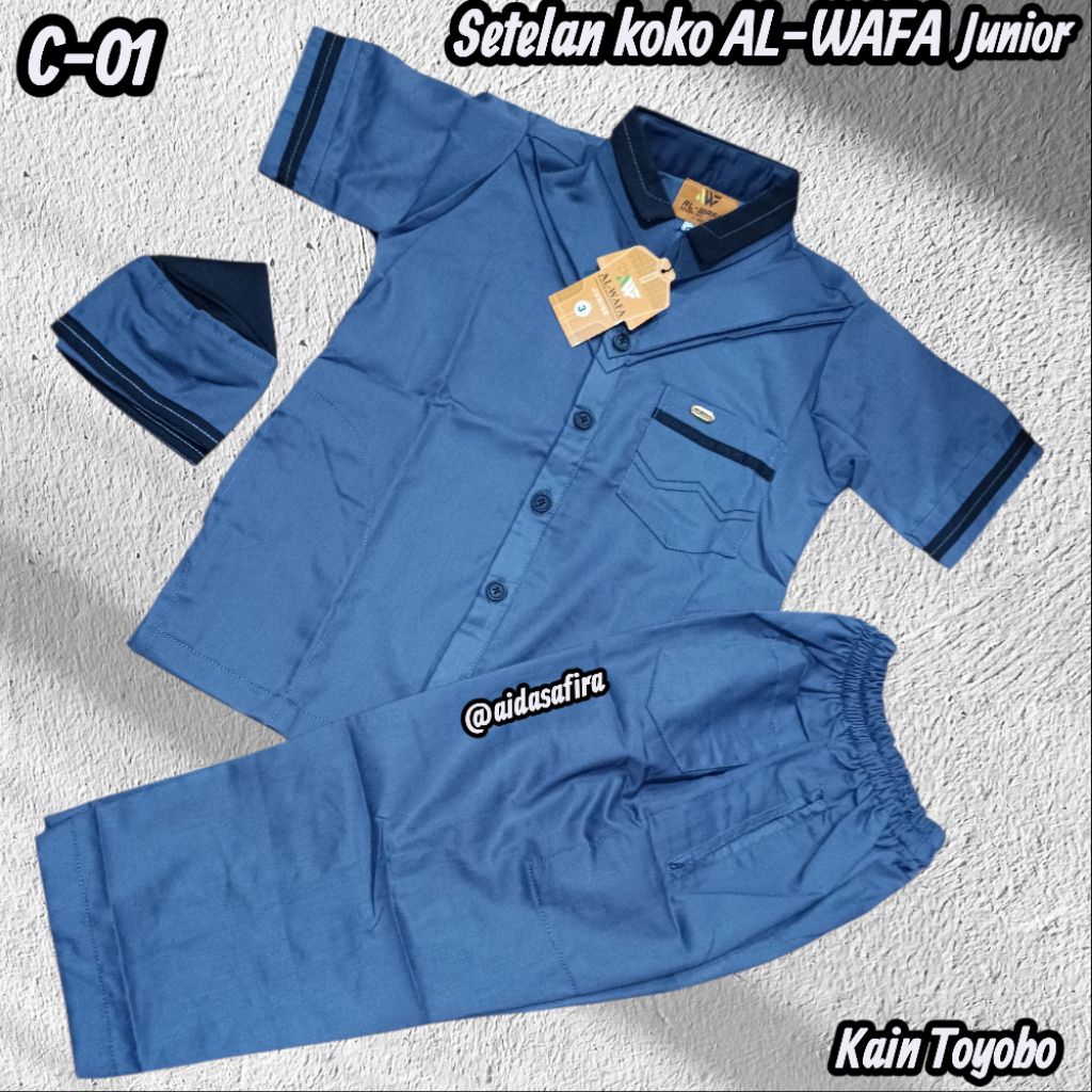 (AL-WAFA) SETELAN KOKO AL-WAFA ANAK UMUR 4 -12 TAHUN/SETELAN KOKO AL-WAFA BAJU CELANA PLUS PECI