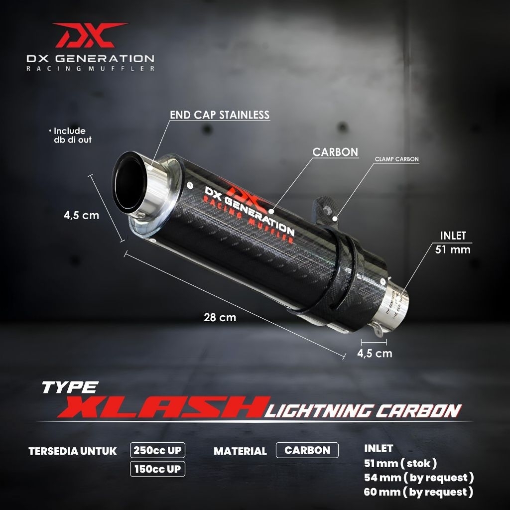 Knalpot ORIGINAL DX Xlash Carbon - Header Blue (FULL SYSTEM) R25, MT25, CBR 250R, CBR 250RR, Ninja 2