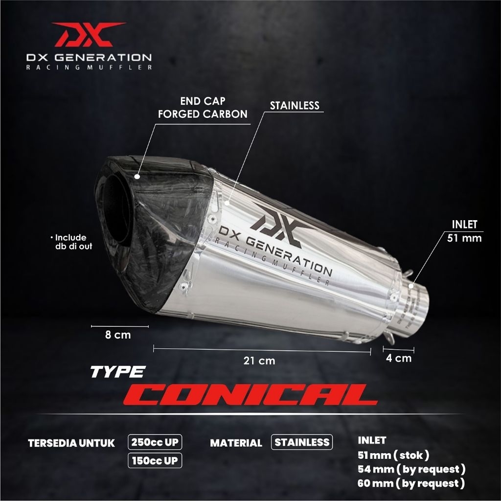 Knalpot ORIGINAL DX Generation Conical - Header Blue (FULL SYSTEM) R25, MT25, CBR 250R, CBR 250RR, N