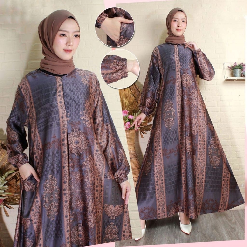 Baju Gamis Silky Motif Terbaru Armani silk Dress Kondangan