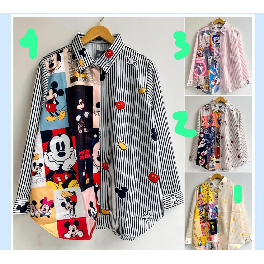 KEMEJA SATIN IMPORT MOTIF LUCU 1374