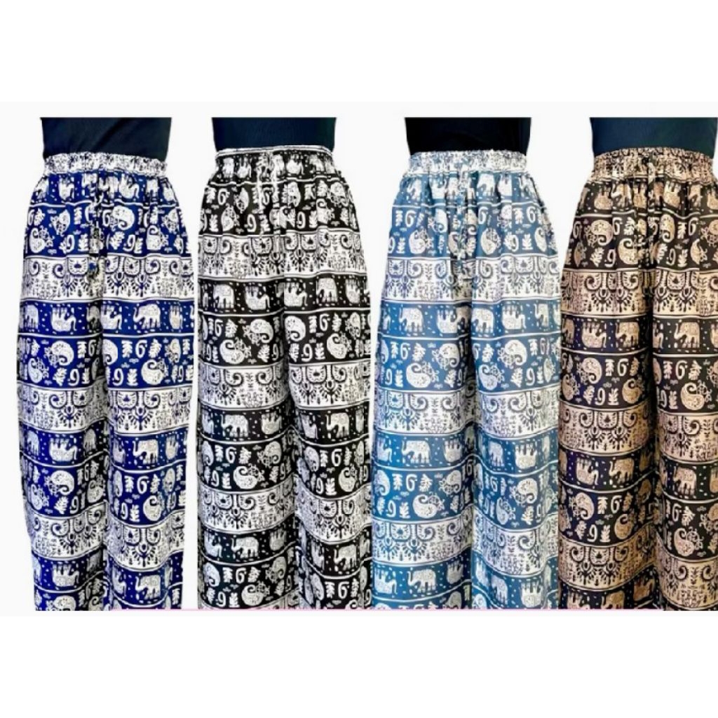 Trending kekinian celana kulot panjang rayon  MOTIF GAJAH  BALI {kulot Import rayon}