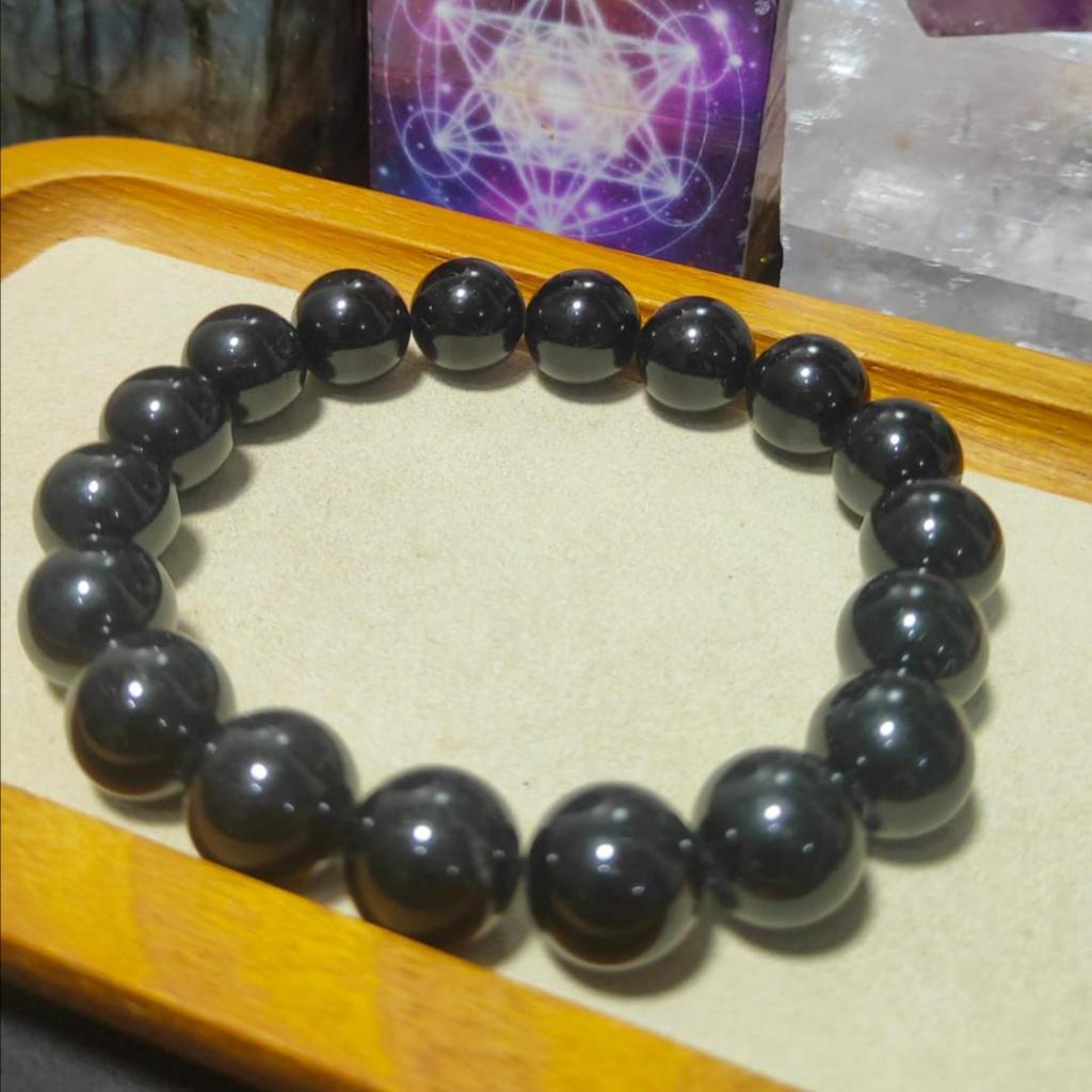 Bracelet / Gelang black obsidian 12 mm Natural Top Grade