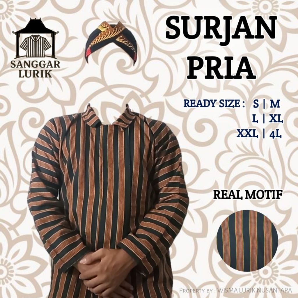 Surjan Lurik Pria Coklat | Baju Adat Jawa Laki-Laki Dewasa