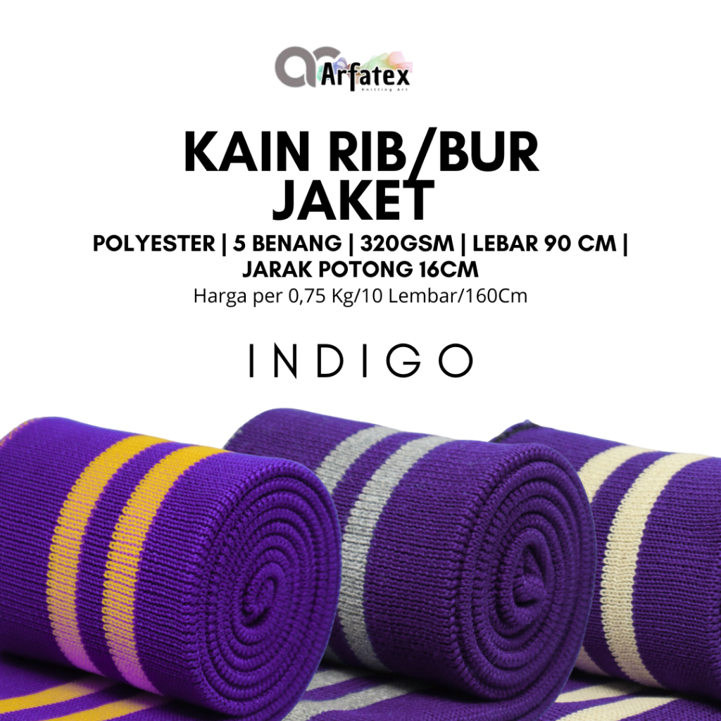 Kain rib bur ungu royal polyester premium untuk jaket varsity colorfull bisa custom