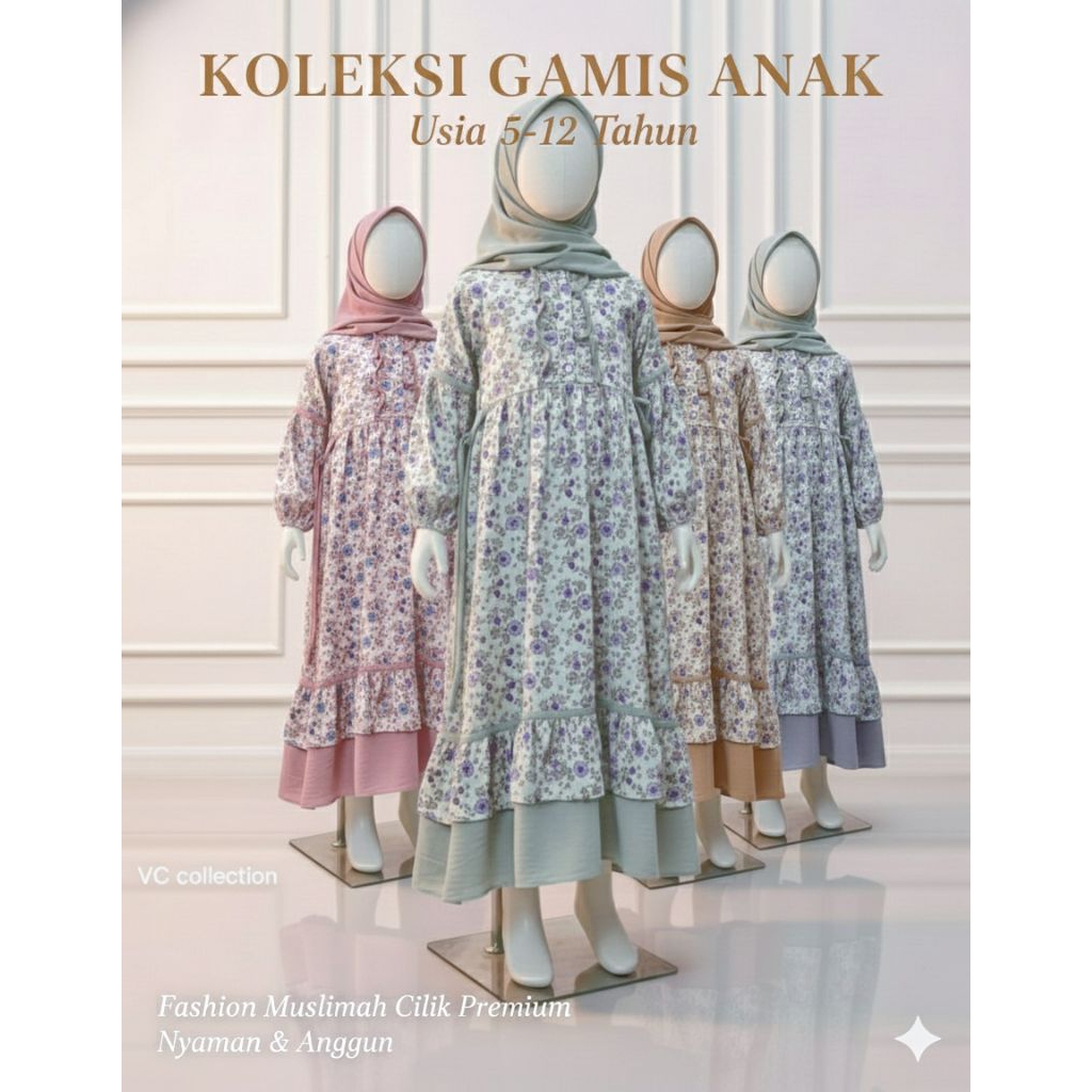 Gamis anak tanggung set hijab usia 5-12 tahun bahan rayon premium