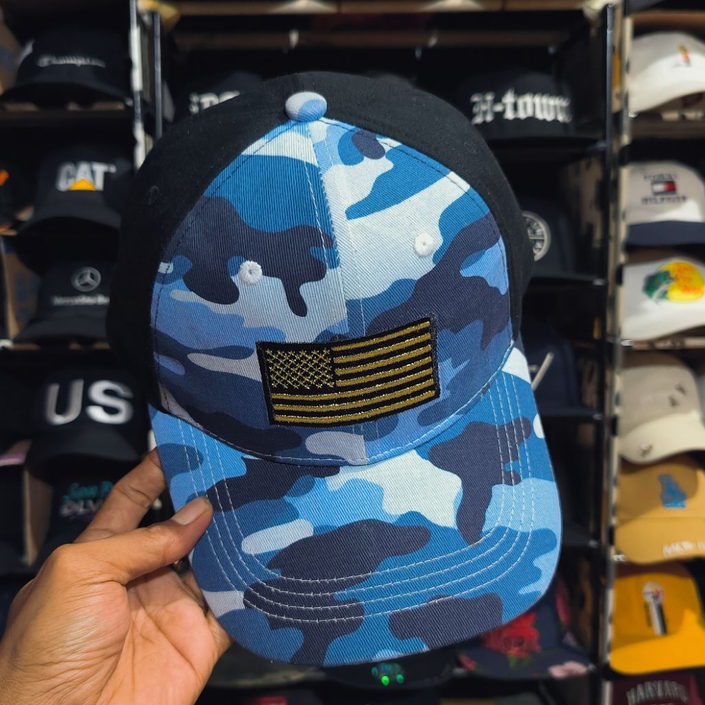 Topi blue camo Ford USA flag