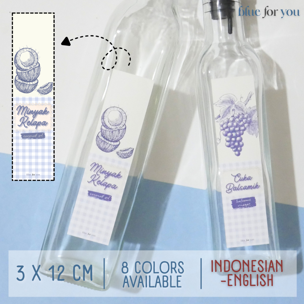 [ID/EN] Stiker Label Botol Minyak Aesthetic Gingham (3x12 cm) | Blue for You by Pretty & Prim