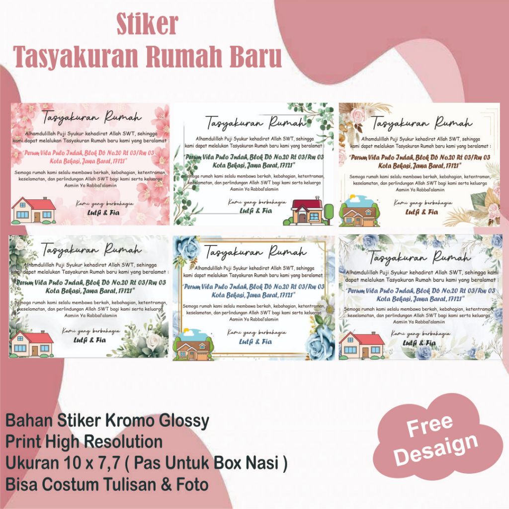 Stiker Costum Tasyakuran Rumah Baru Pindahan Rumah