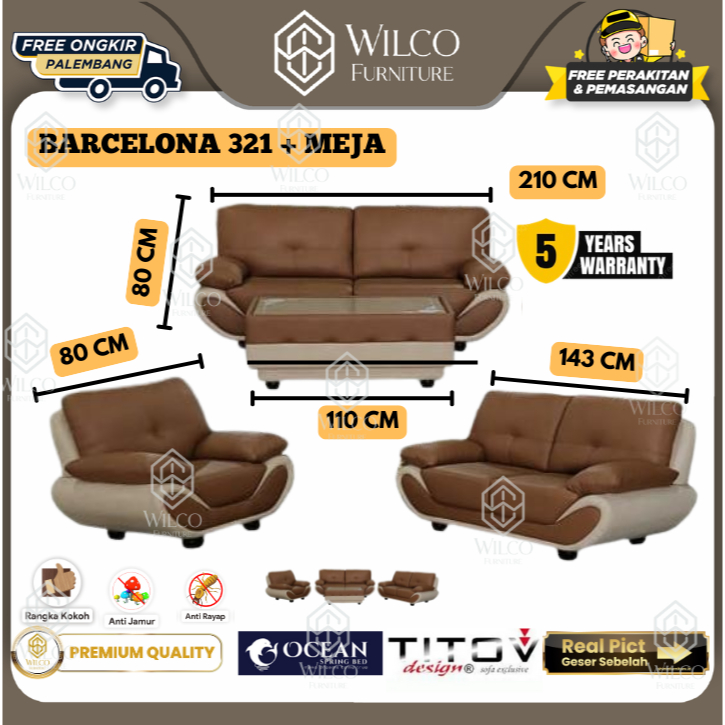 Sofa Ocean Barcelona + Meja Titov | Sofa Kursi Tamu Pejabat Mewah | Sofa Kursi Tamu Kantor