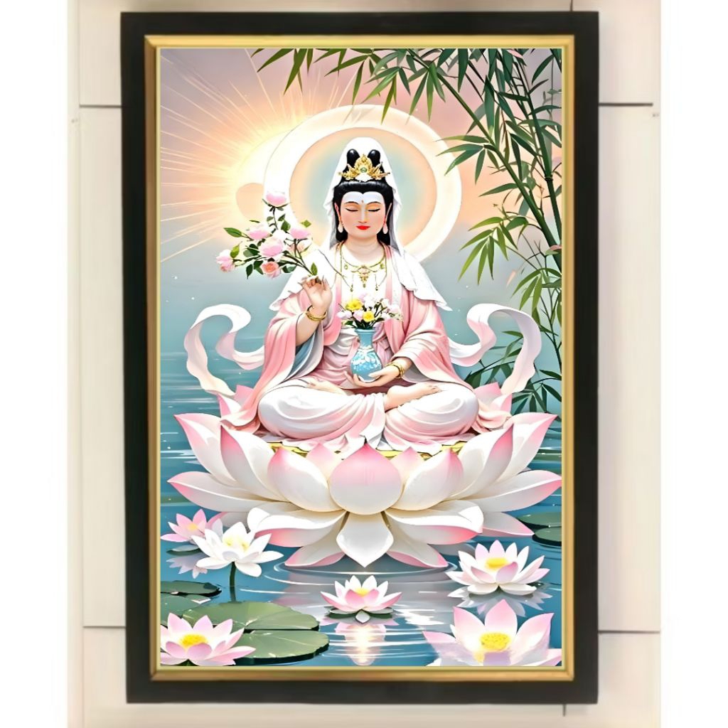 Hiasan dinding lukisan cetak plus Bingkai gambar Dewi Kwan IM ukuran 65*45cm