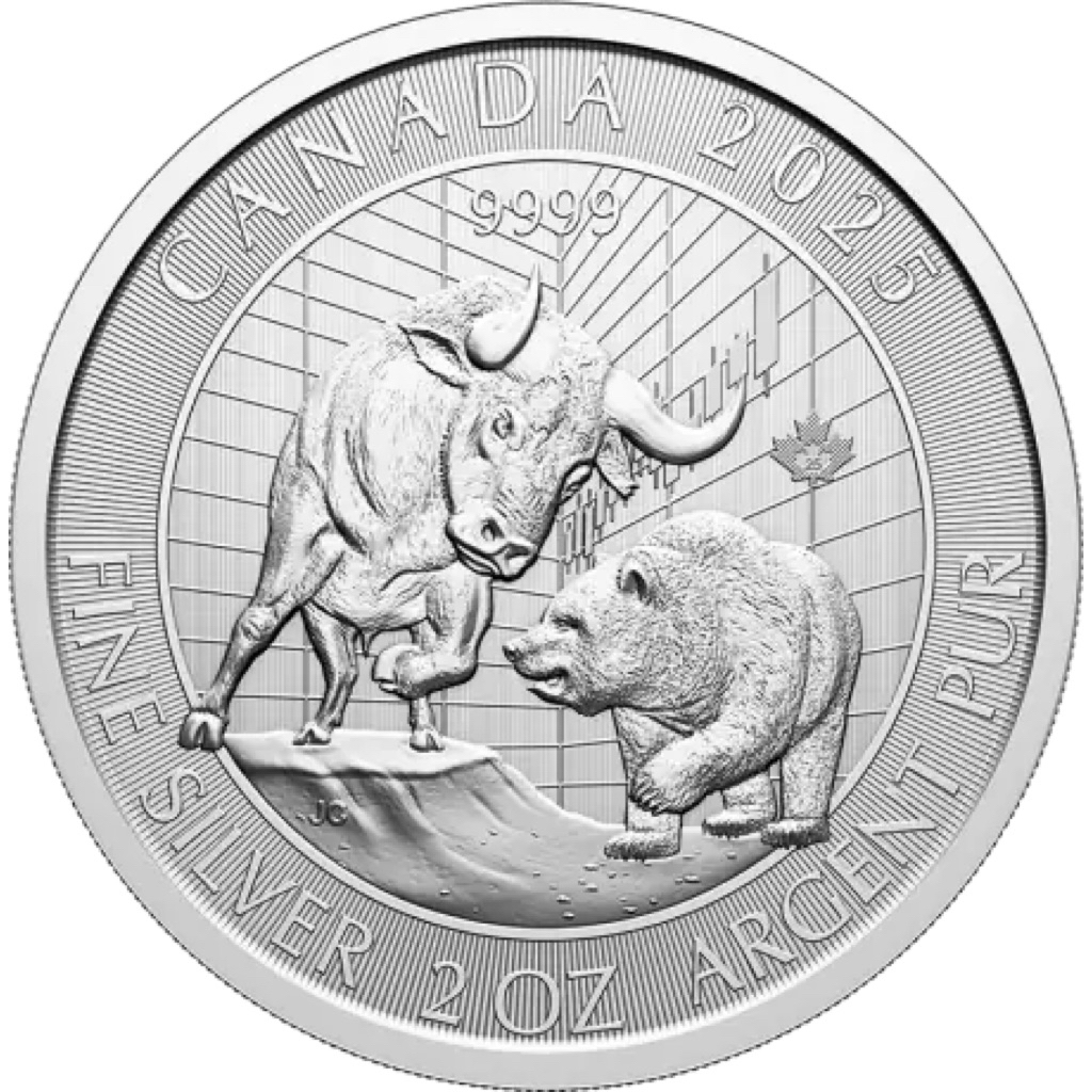 Medal Perak 2 oz Bull and Bear Market by Royal Canadian Mint