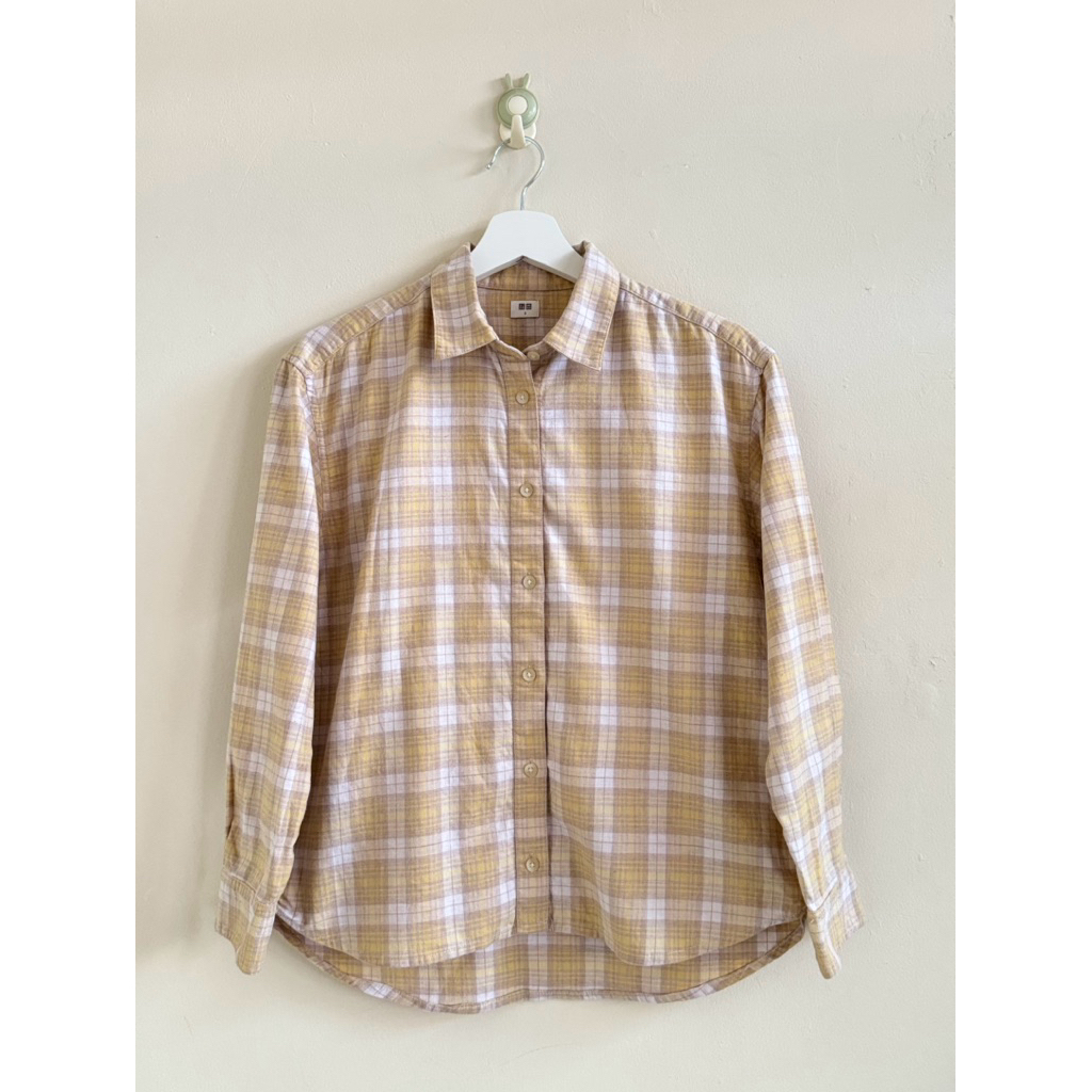 Preloved Kemeja Flannel Uniqlo Kuning Kotak Kotak