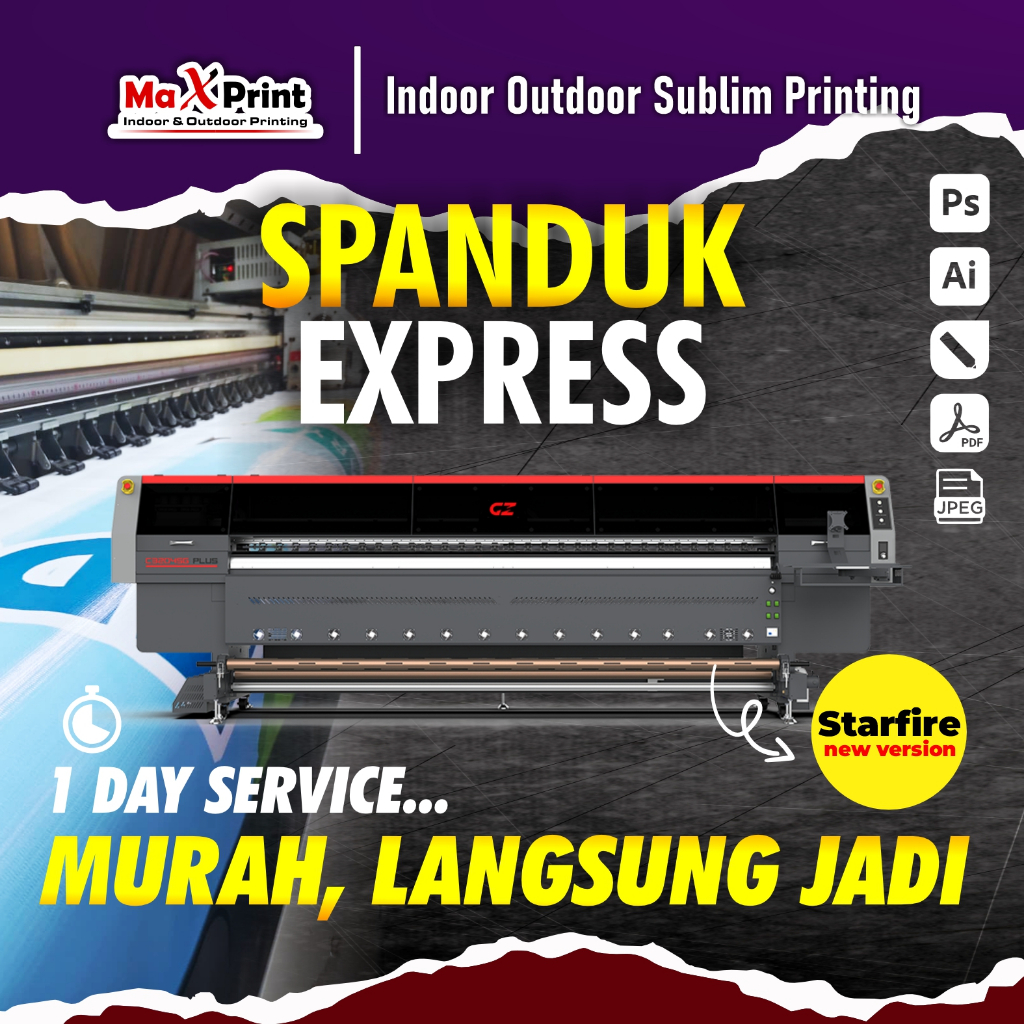 Jasa Cetak Spanduk Express Full Color Flexi China, Flexi Korea, Backlite, German 510 GSM