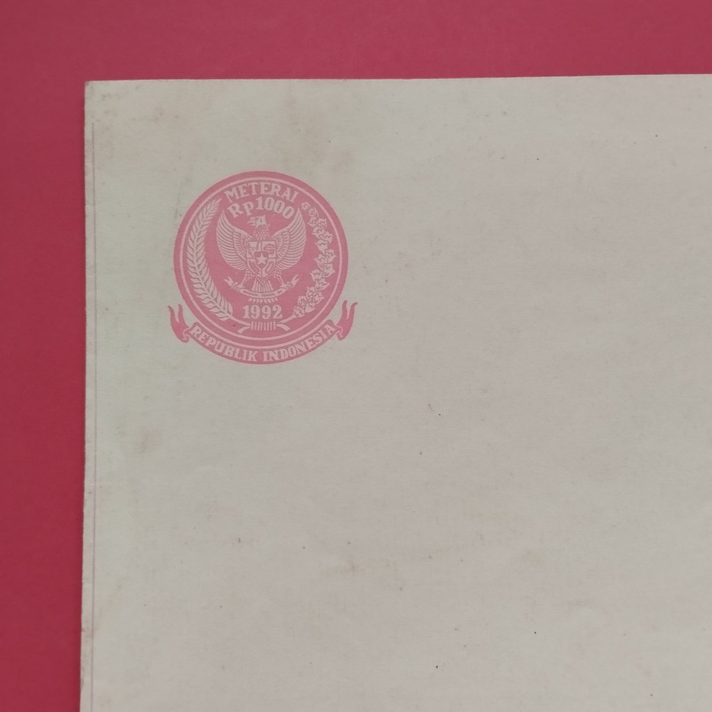 Kertas Segel Rp 1000 Tahun 1992 Double