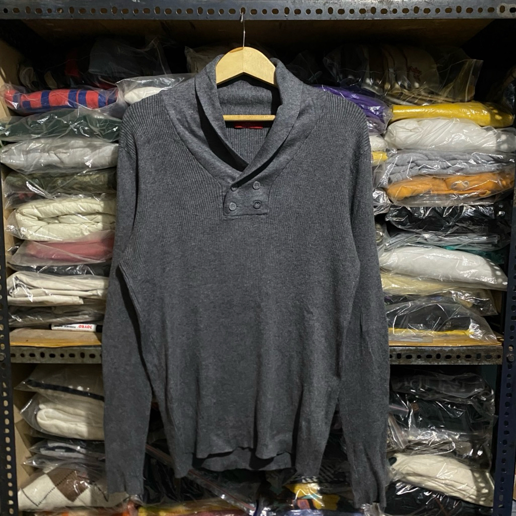 Zara Man Shawl Collar Button Knit Grey Size L 69x51