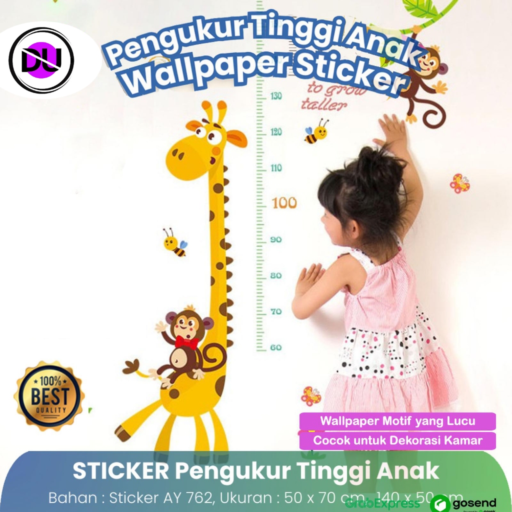 Stiker Dinding Pengukur Tinggi Badan Anak Meteran Pengukur Tinggi Badan Desain Gambar Menarik Untuk 