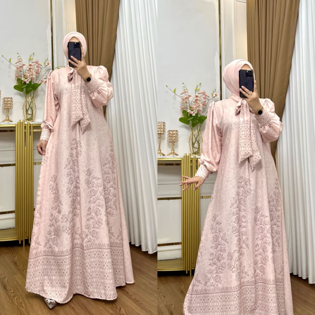 Dress wanita bahan silk arabian premium,Gamis terbaru muslim,dress motif bunga