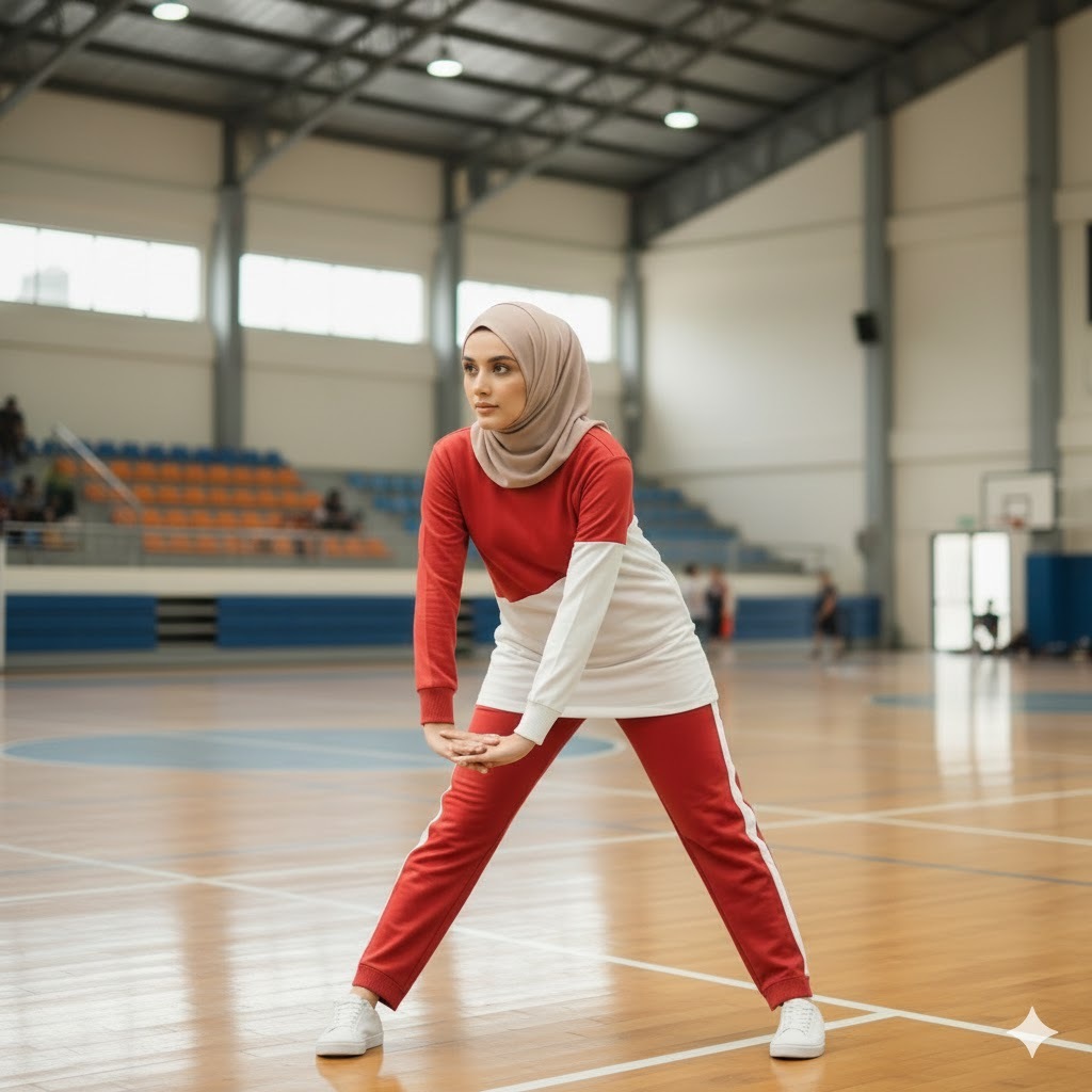 MERDEKA SET Setelan Kaos Celana Training Olahraga Wanita Muslimah Edisi Dirgahayu Indonesia Merah Pu