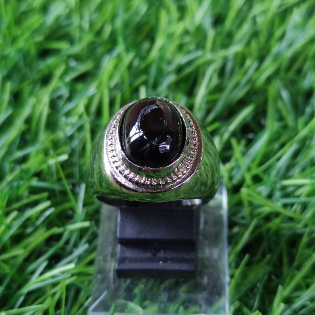 Cincin batu Star Nilam Black Nilam Star Natural Ring Alpaka Super anti karat