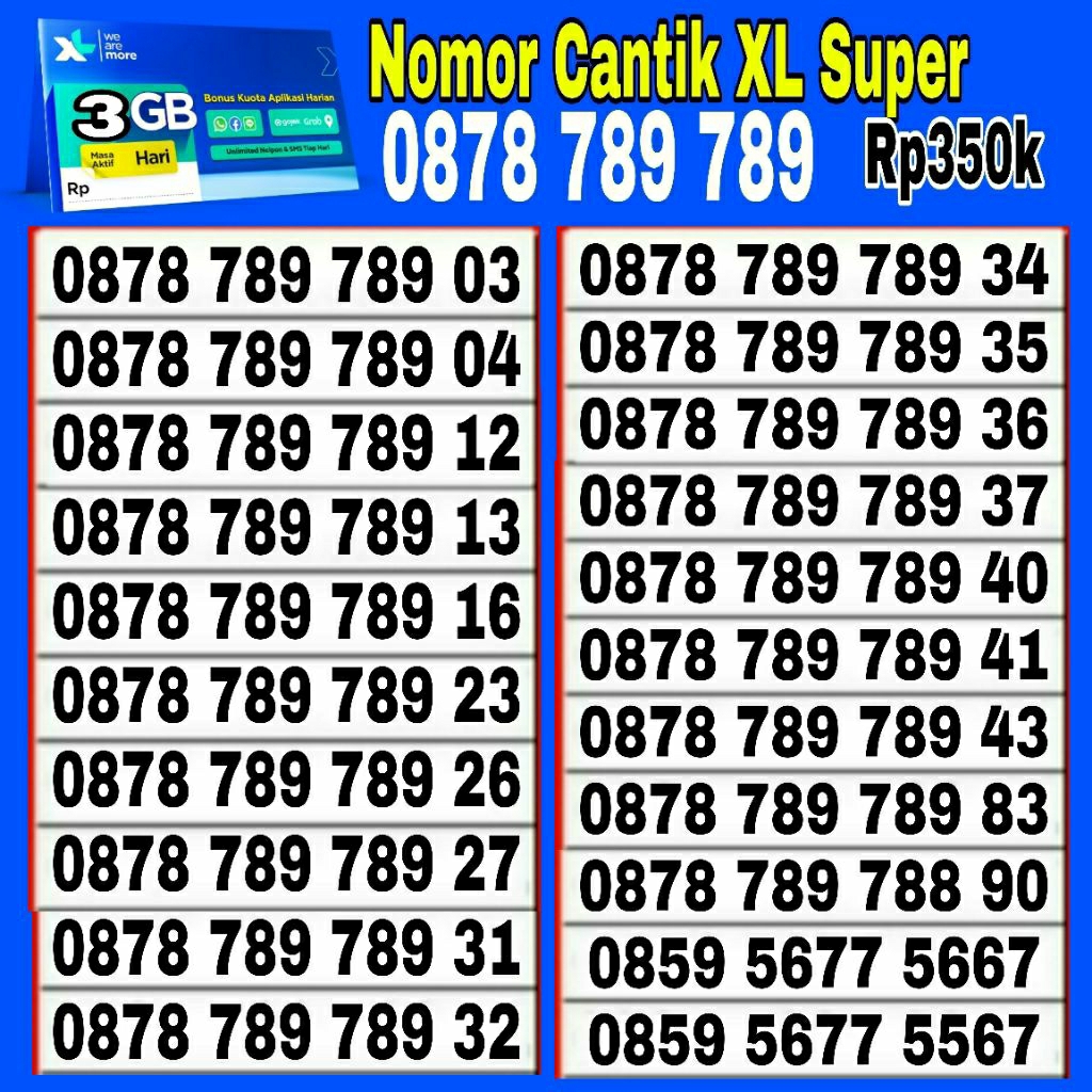 NOMOR CANTIK XL 4G panca 77777