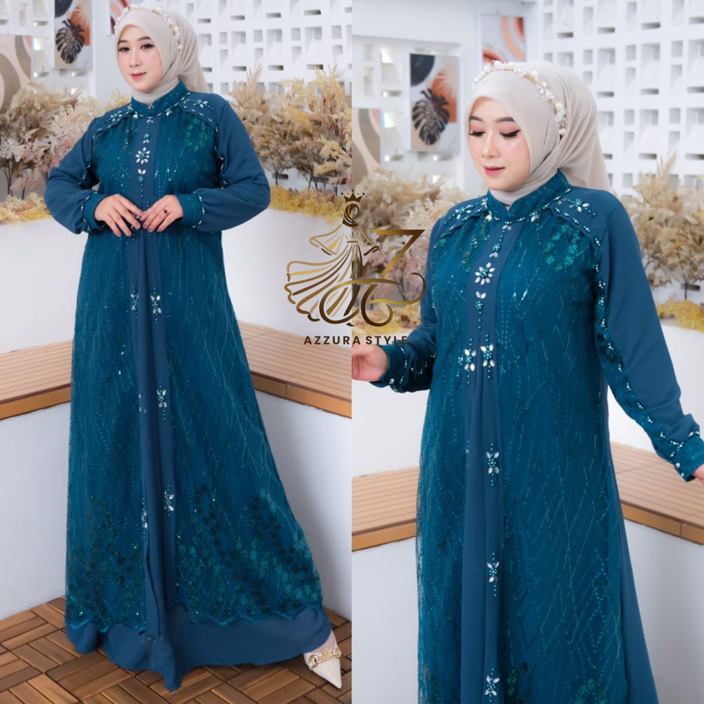 Aliyah Abaya Dress kombinasi Brokat Payet Mewah Elegant Lebaran 2025 by Azzura Style