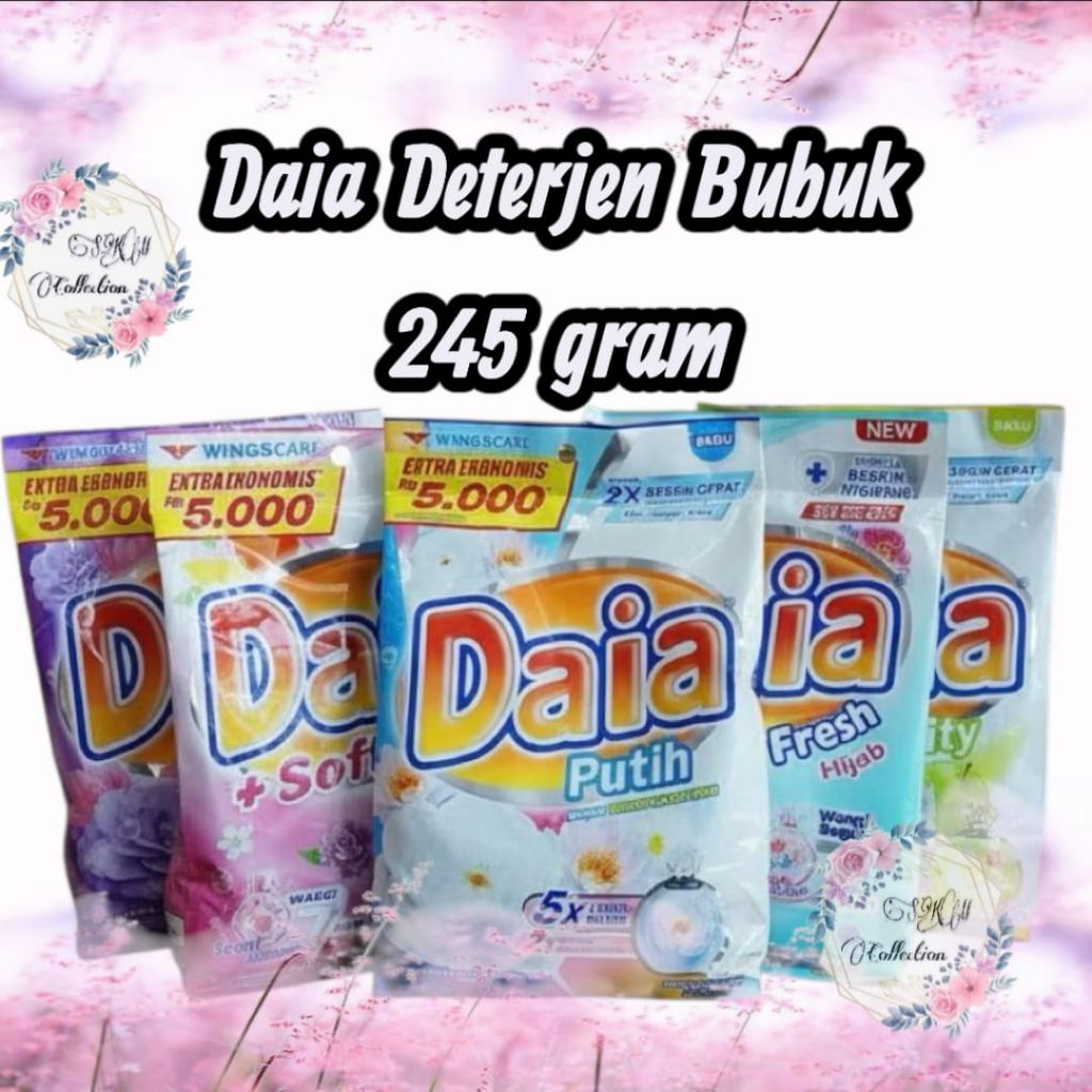 DAIA DETERJEN POWDER BUBUK SOFTENER 5000 245 GR ROMANTIC PINK CLEAN FRESH HIJAB FLORAL BLOSSOM LEMON