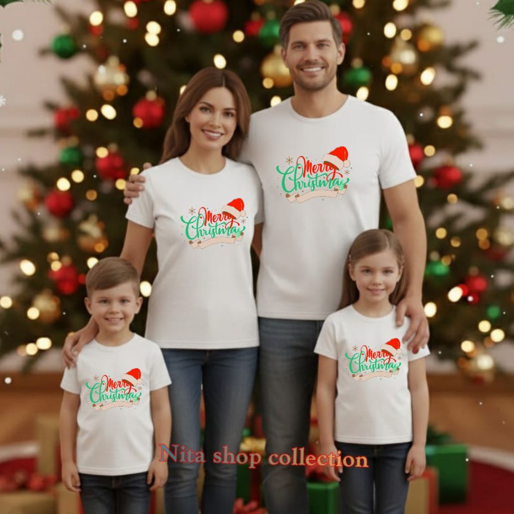 Kaos Baju Natalan COUPLE FAMILY Dewasa & Anak MERRY CHRISTMAS Lengan Pendek - Seragam Natal Sekolah 