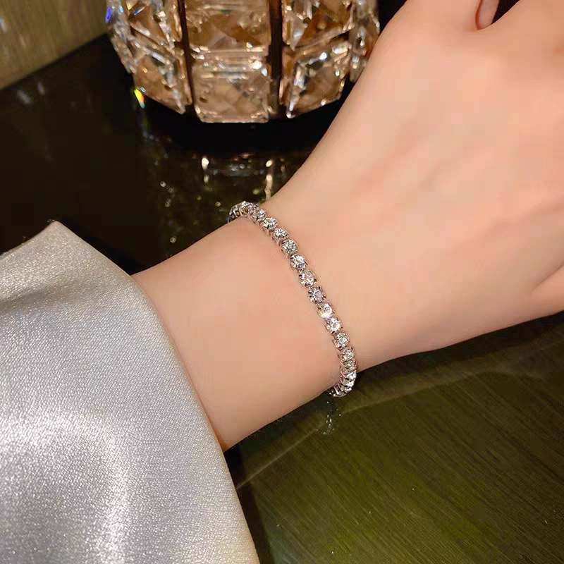 Gelang Zirkon Wanita Titanium Anti Karat Berlian Gelang Serut Trendy